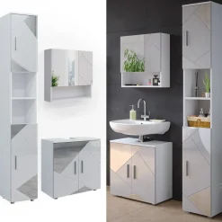 Vicco Badmöbelset mit Dekospiegeln Irma Weiß Hochglanz modern Badezimmerschrank Badschrank Badezimmermöbel Waschtischunterschrank Spiegelschrank Hochschrank Schranktür Schrankfach Schrankschublade New