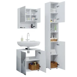 Vicco Badmöbelset mit Dekospiegeln Irma Weiß Hochglanz modern Badezimmerschrank Badschrank Badezimmermöbel Waschtischunterschrank Spiegelschrank Hochschrank Schranktür Schrankfach Schrankschublade New