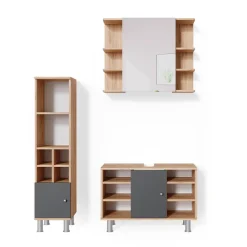 Badmöbel Set 3tlg Fynn Spiegelschrank Waschbeckenunterschrank Hochschrank ^ Vicco Hot