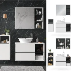 Vicco Badmöbelset Viola Weiß Anthrazit modern Badezimmerschrank Badschrank Badezimmermöbel Waschtischunterschrank Spiegelschrank Midischrank Schranktür Schrankfach Ablage Aufbewahrung