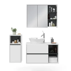 Vicco Badmöbelset Viola Weiß Anthrazit modern Badezimmerschrank Badschrank Badezimmermöbel Waschtischunterschrank Spiegelschrank Midischrank Schranktür Schrankfach Ablage Aufbewahrung