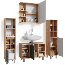 Vicco Badmöbelset Waschtischunter 80 cm Spiegelschrank Midischrank Tür Fynn Outlet