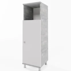 Badschrank FYNN Weiß / Grau Beton - Badezimmerschrank Badregal Midischrank ^ Vicco Online