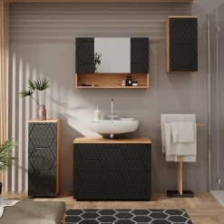 Badspiegelschrank Irma Eiche Anthrazit 80 x 55 cm Badezimmer ^ Vicco New