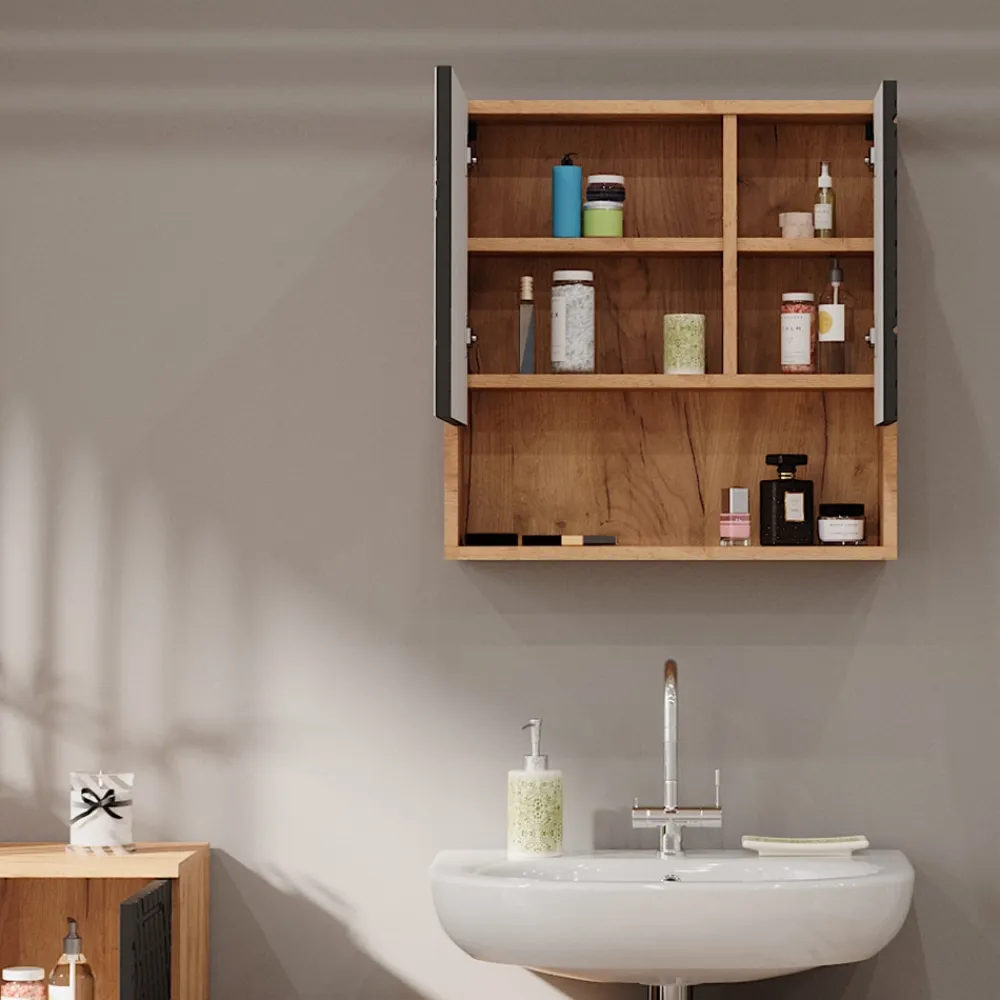 Vicco Badspiegelschrank Irma Eiche Anthrazit 54 x 55 cm Badezimmer