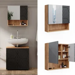 Vicco Badspiegelschrank Irma Eiche Anthrazit 54 x 55 cm Badezimmer
