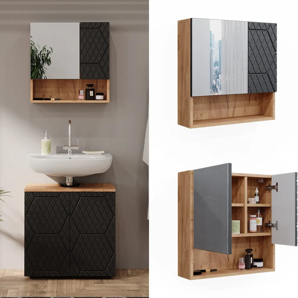 Vicco Badspiegelschrank Irma Eiche Anthrazit 54 x 55 cm Badezimmer