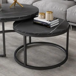 Vicco Couchtisch Montreal Schwarz Marmor-Optik 77 x 40 cm Wohnzimmertisch 2er-Set Outlet