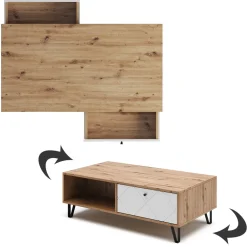 Vicco Couchtisch Nizza 110 x 37 cm, Artisan Weiß, moderner Tisch mit Ablagen Sale