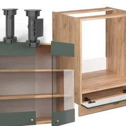 Vicco Eckküche Küchenzeile Einbauküche Fame-Line Landhaus Eiche Grün Gold 190 cm Schubunterschrank Spülenunterschrank Eckunterschrank Herdumbauschrank Hängeglasschrank Hängeschrank Hot