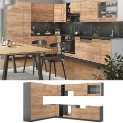 Eckküche Küchenzeile Einbauküche Fame-Line Anthrazit Eiche 257x347 cm modern Spülenunterschrank Unterschrank Herdumbauschrank Hängeschrank Kühlumbauschrank Apothekerhochschrank Blende ^ Vicco