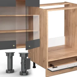 Eckküche Küchenzeile Einbauküche Fame-Line Landhaus Eiche Anthrazit Gold 257x347 Spülenunterschrank Unterschrank Herdumbauschrank Hängeschrank Kühlumbauschrank Apothekerhochschrank Blende ^ Vicco New