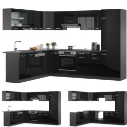 Eckküche R-Line Solid Anthrazit Schwarz 287x227 cm modern Küchenschränke Küchenmöbel ^ Vicco Discount