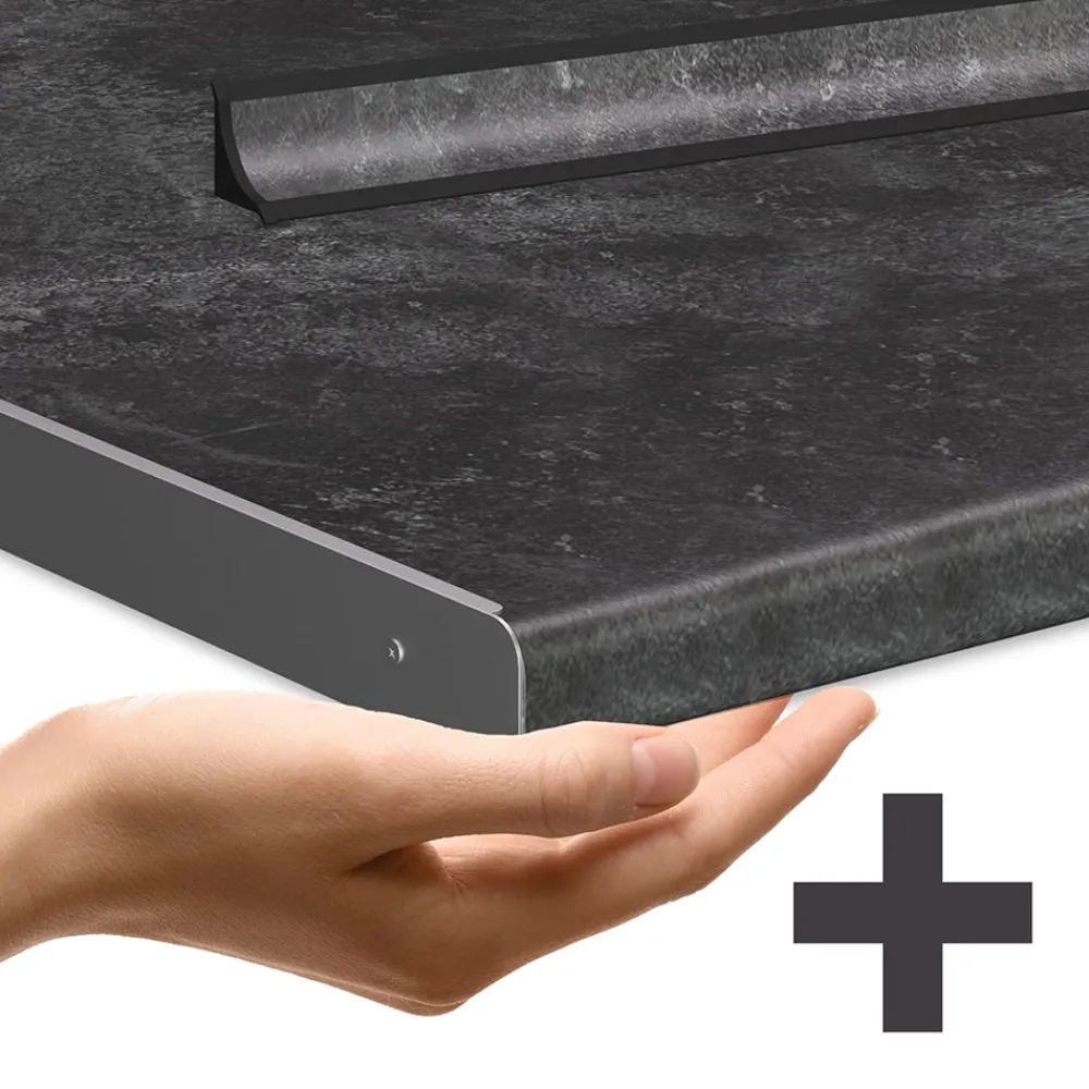 Eckküche R-Line 287x227 cm Schwarz Beton Eiche mit Arbeitsplatte Anthrazit ^ Vicco Discount