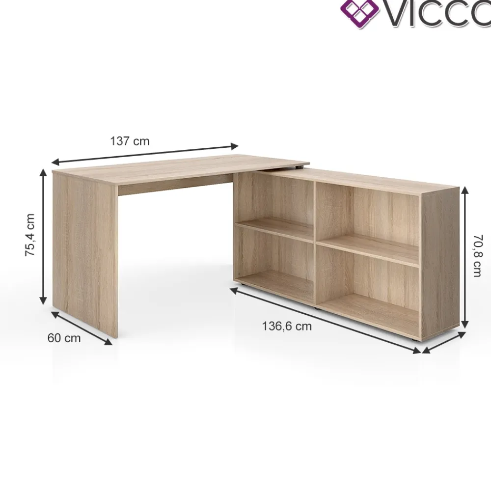 Eckschreibtisch FlexPlus Computer Bürotisch PC Schreibtisch Eiche Sonoma ^ Vicco Best