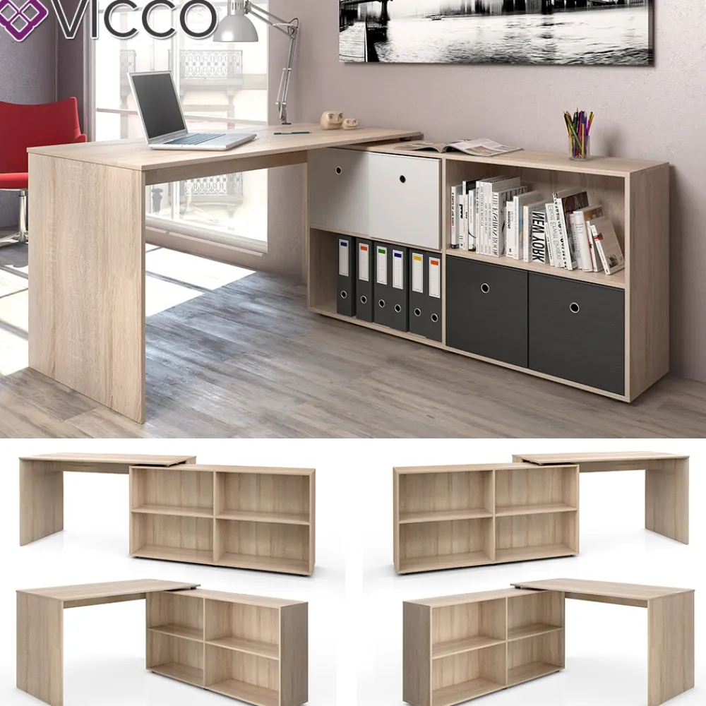 Eckschreibtisch FlexPlus Computer Bürotisch PC Schreibtisch Eiche Sonoma ^ Vicco Best