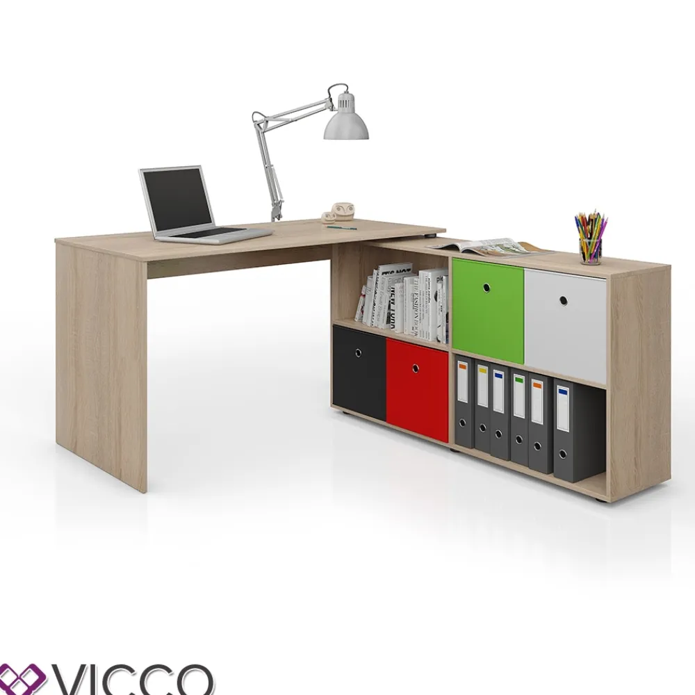 Eckschreibtisch FlexPlus Computer Bürotisch PC Schreibtisch Eiche Sonoma ^ Vicco Best