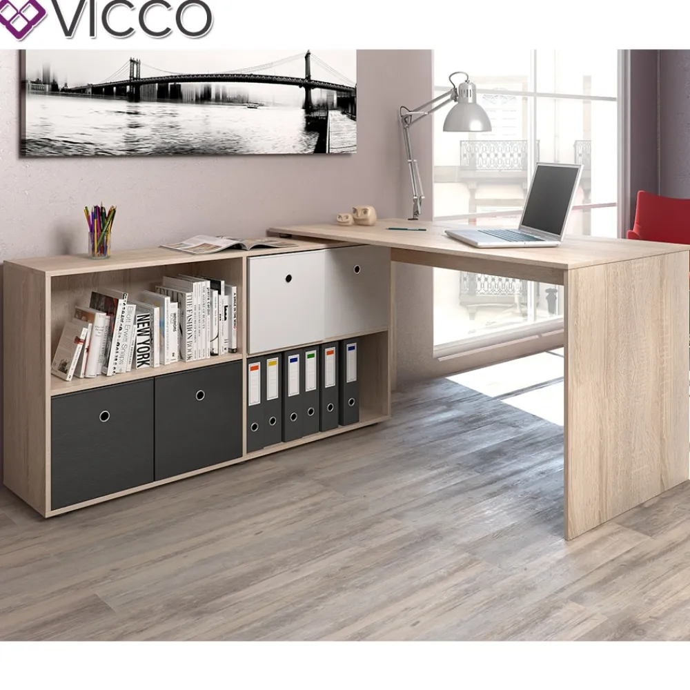 Eckschreibtisch FlexPlus Computer Bürotisch PC Schreibtisch Eiche Sonoma ^ Vicco Best