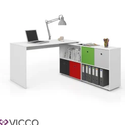 Eckschreibtisch FlexPlus Computer Bürotisch PC Schreibtisch  Weiß ^ Vicco
