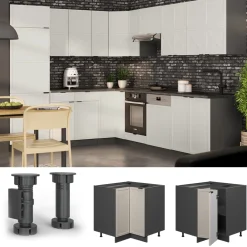 Vicco Eckunterschrank Fame-Line Anthrazit Grau-Beige gerahmt 87 cm mit Arbeitsplatte Anthrazit Outlet