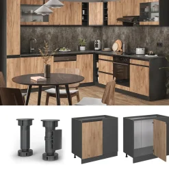 Eckunterschrank Küchenschrank Küchenmöbel R-Line J-Shape Anthrazit Eiche 86 cm modern ^ Vicco Hot