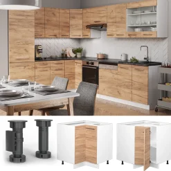 Vicco Eckunterschrank Küchenschrank Küchenmöbel Fame-Line Weiß Eiche modern 87 cm Küche Eckküche Einbauküche Doppel-Drehtür Einlegeboden Blende Küchenzeile