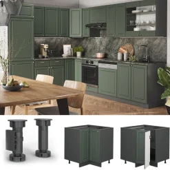 Vicco Eckunterschrank Küchenschrank Küchenmöbel Fame-Line Anthrazit Grün-Gold Landhaus 87 cm Küche Eckküche Einbauküche Doppel-Drehtür Einlegeboden Blende Küchenzeile New