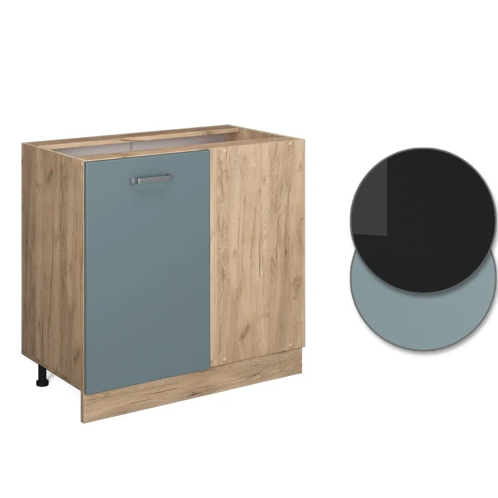 Vicco Eckunterschrank Küchenschrank R-Line Solid Eiche Blau Grau 86 cm modern Best
