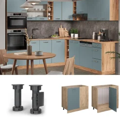Vicco Eckunterschrank Küchenschrank R-Line Solid Eiche Blau Grau 86 cm modern Best