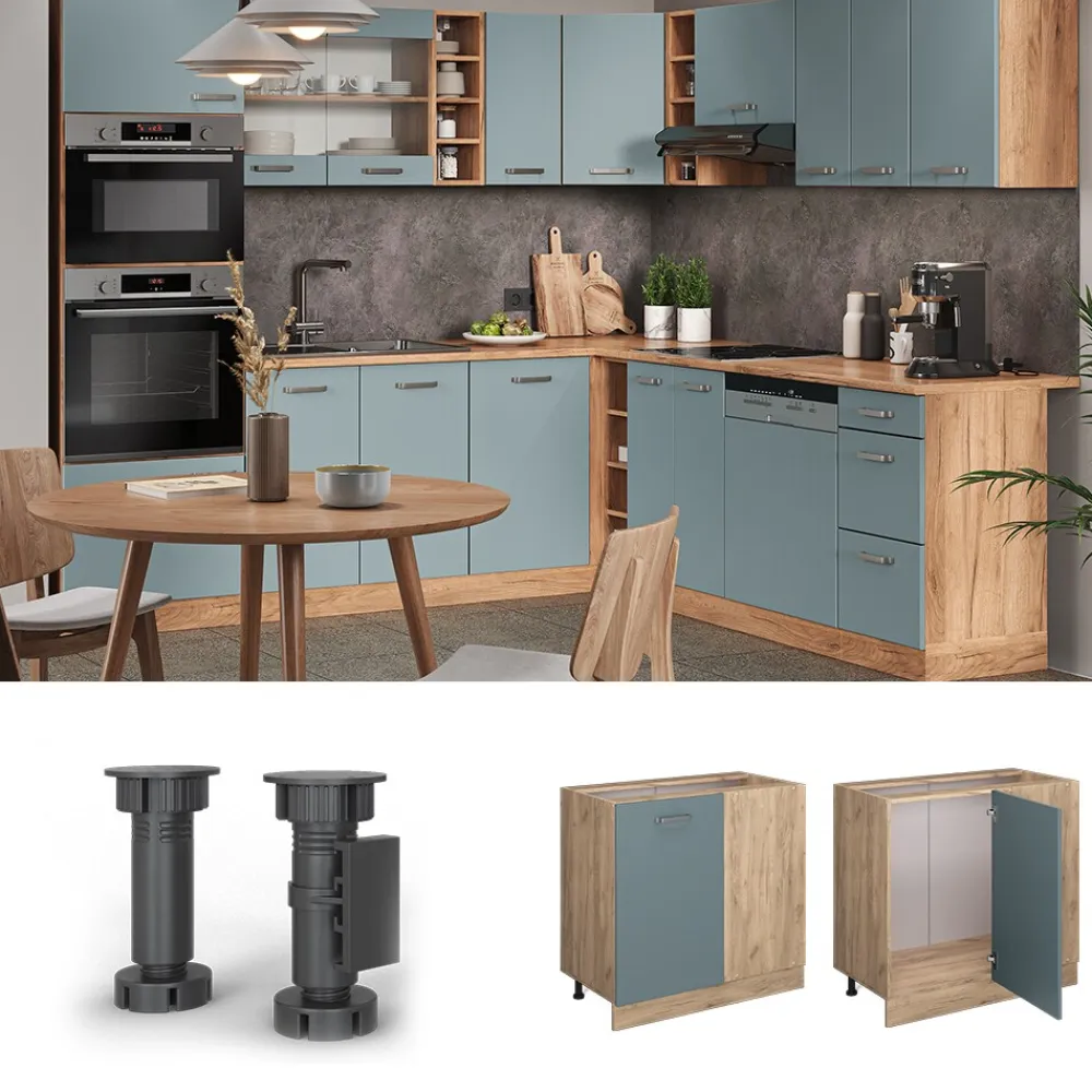 Vicco Eckunterschrank Küchenschrank R-Line Solid Eiche Blau Grau 86 cm modern Best