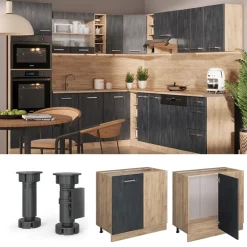 Vicco Eckunterschrank R-Line Schwarz Beton Eiche 86 cm ohne Arbeitsplatte