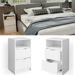 Vicco 2er Set Nachttisch Ruben weiß Nachtkommode Nachtschrank für Boxspringbett New