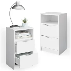 Vicco 2er Set Nachttisch Ruben weiß Nachtkommode Nachtschrank für Boxspringbett New