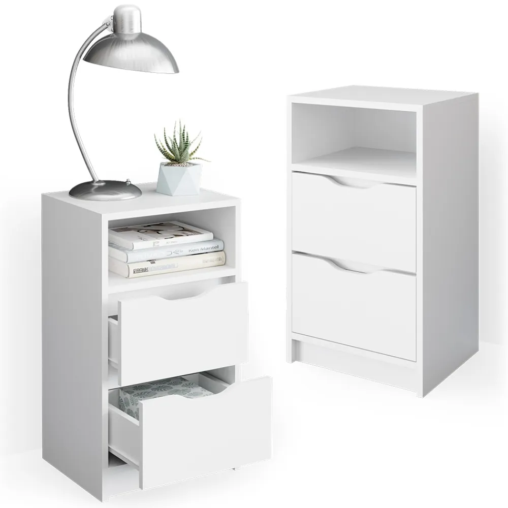 Vicco 2er Set Nachttisch Ruben weiß Nachtkommode Nachtschrank für Boxspringbett New