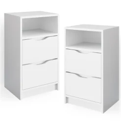 Vicco 2er Set Nachttisch Ruben weiß Nachtkommode Nachtschrank für Boxspringbett New