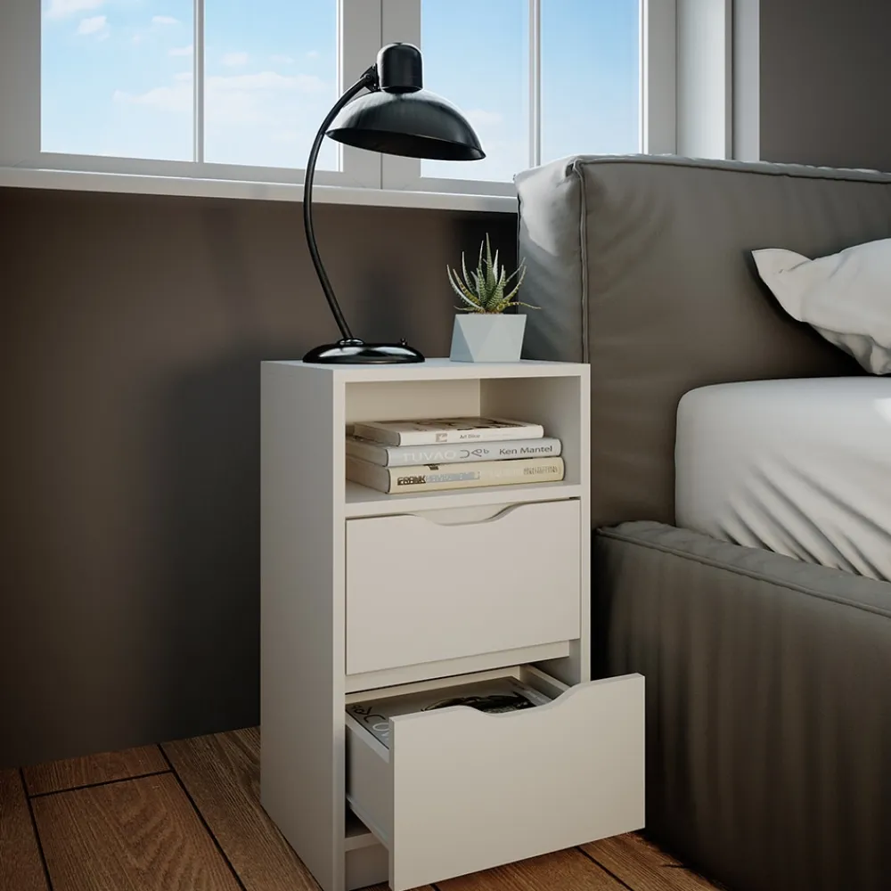 Vicco 2er Set Nachttisch Ruben weiß Nachtkommode Nachtschrank für Boxspringbett New