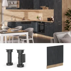 Vicco Geschirrspülerblende R-Line Schwarz Beton Eiche 60 cm mit Arbeitsplatte Anthrazit Hot