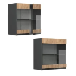 Vicco Glashängeschrank Küchenschrank Küchenmöbel R-Line J-Shape Anthrazit Eiche 60 cm modern Clearance