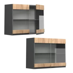 Vicco Glashängeschrank Küchenschrank Küchenmöbel R-Line J-Shape Anthrazit Eiche 80 cm modern Outlet