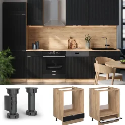 Herdumbauschrank Fame-Line Eiche Schwarz gestreift 60 cm mit Arbeitsplatte Anthrazit ^ Vicco Hot