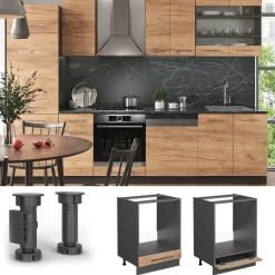 Herdumbauschrank Küchenschrank Küchenmöbel Fame-Line Anthrazit Eiche modern 60 cm Küche Einbauküche Blende Herdschrank Küchenzeile ^ Vicco Outlet