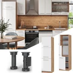 Vicco Herdumbauschrank Küchenschrank Küchenmöbel Fame-Line Eiche Weiß 60 cm modern Hochglanz Küche Einbauküche Blende Herdschrank Hochschrank Küchenzeile Drehtür Einlegeboden Sale