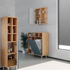 Hängeschrank Badschrank Badezimmerschrank Fynn Eiche Grün Ablagen Regal ^ Vicco Discount