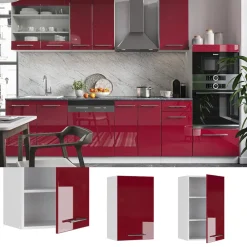 Hängeschrank 45 cm Bordeaux Hochglanz Küchenschrank Hängeschrank Küchenzeile Fame-Line ^ Vicco Best