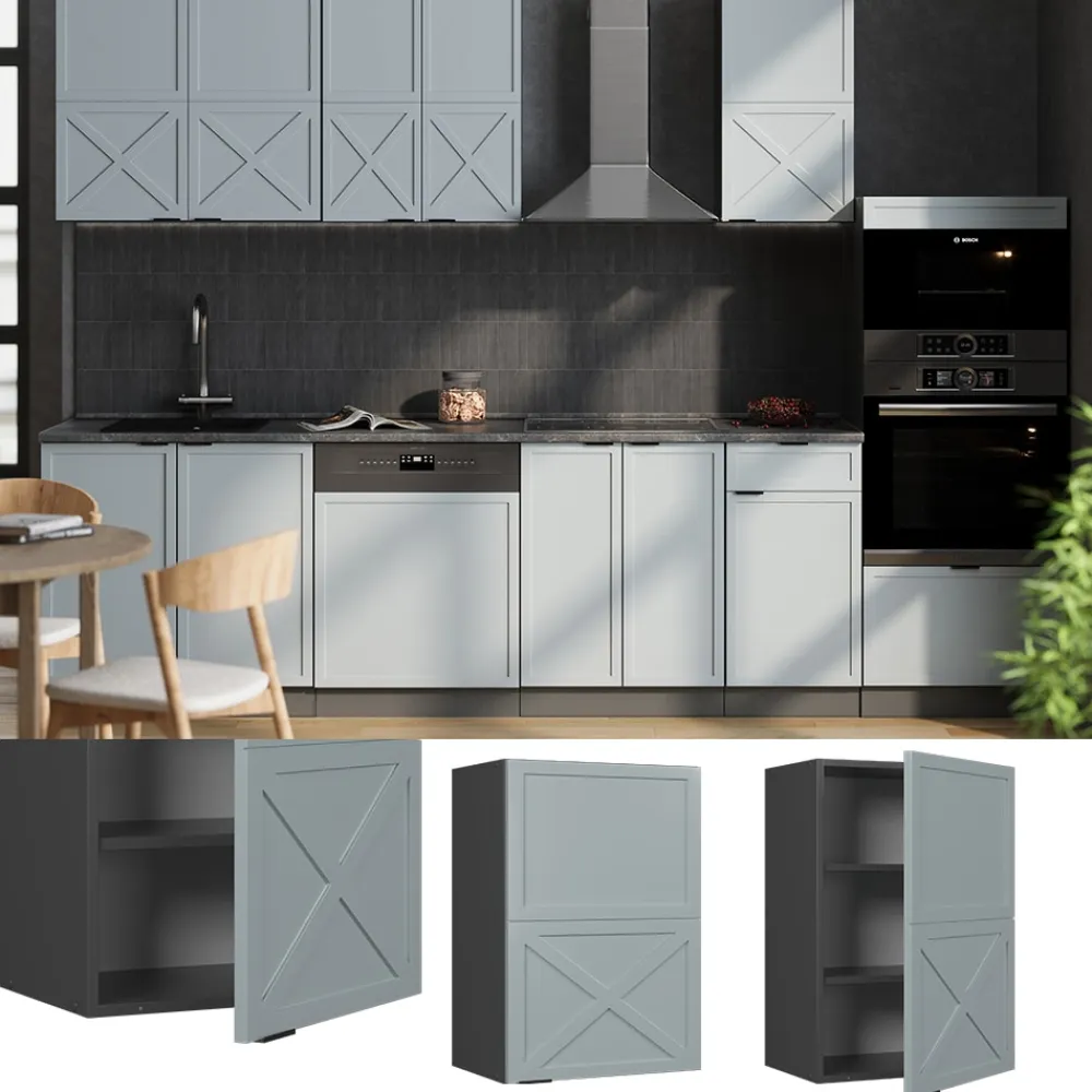 Hängeschrank Fame-Line Anthrazit Hellblau-Grau gerahmt 50 cm ^ Vicco