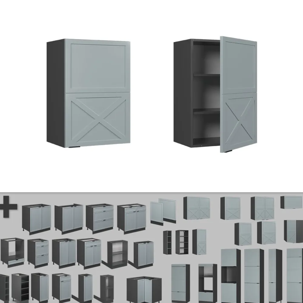 Hängeschrank Fame-Line Anthrazit Hellblau-Grau gerahmt 50 cm ^ Vicco