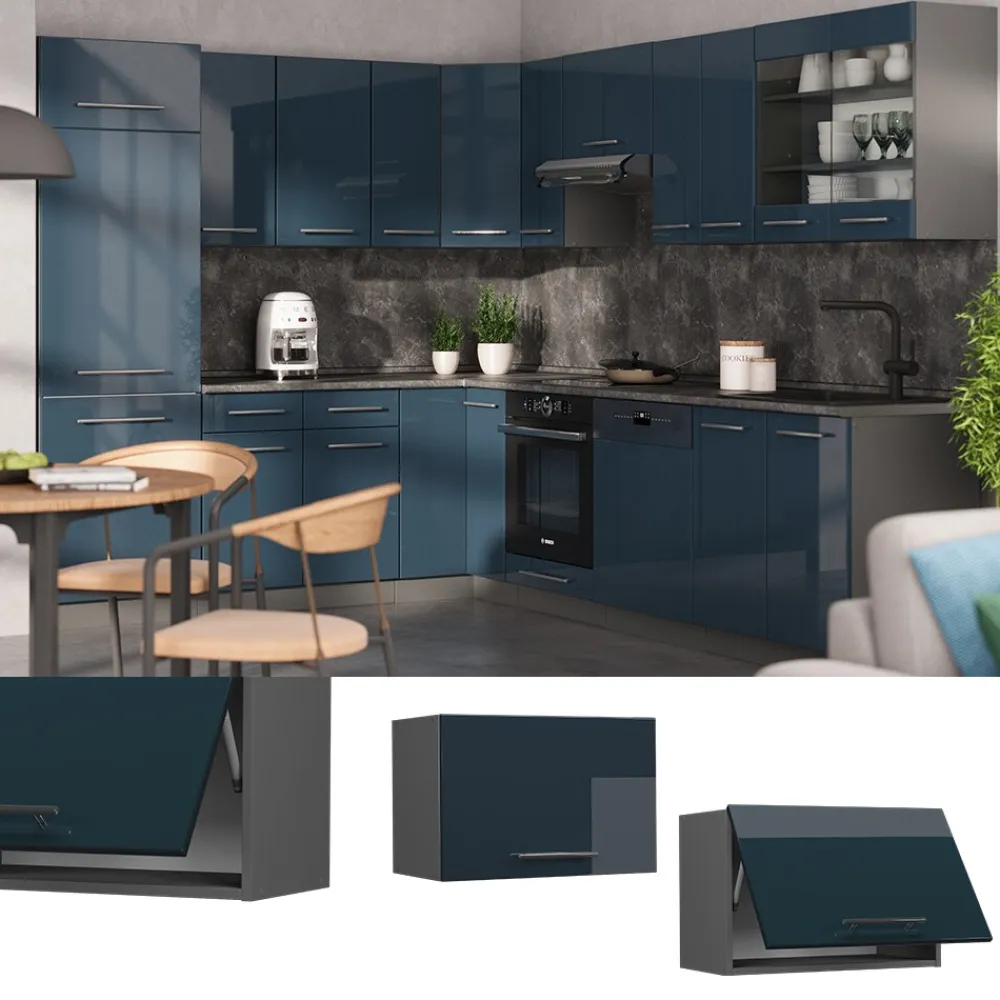 Vicco Hängeschrank Fame-Line Anthrazit Dunkelblau Hochglanz 60 cm flach Discount