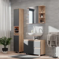 Vicco Hochschrank Badschrank Badezimmermöbel J-shape Sonoma Anthrazit modern 30x190cm Badezimmer Schrank Badmöbel Schranktür Schrankfach Aufbewahrung Ablage Online