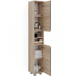 Vicco Hochschrank Badschrank Badezimmermöbel J-shape Sonoma Anthrazit modern 30x190cm Badezimmer Schrank Badmöbel Schranktür Schrankfach Aufbewahrung Ablage Online