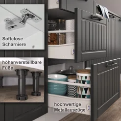 Küche Fame-Line 240 cm Küchenzeile Landhaus Küchenblock Einbau Anthrazit ^ Vicco